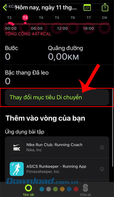 Nhấn vào nút Thay đổi mục tiêu Di chuyển