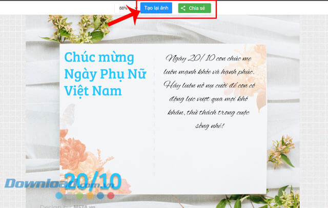 Nhấp chuột vào nút Tạo lại ảnh hoặc Chia sẻ