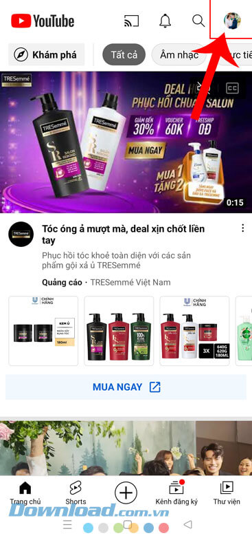 Nhấn vào ảnh đại diện