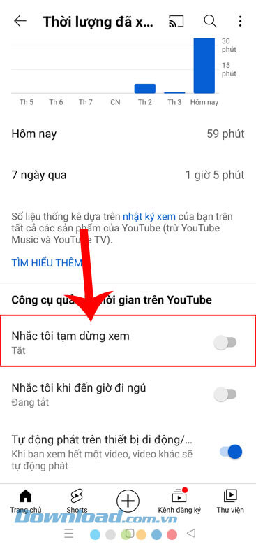 Gạt công tắc tại mục Nhắc tôi tạm dừng xem