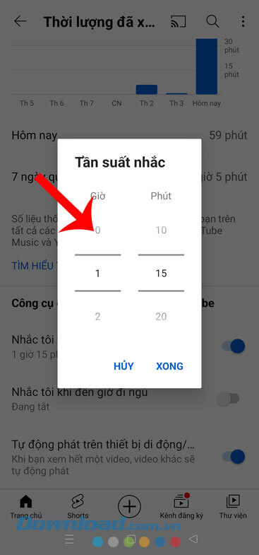Thiết lập tần suất nhắc nhở tạm dừng xem
