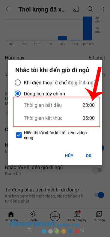 Nhấn vào mục Thời gian bắt đầu và Thời gian kết thúc