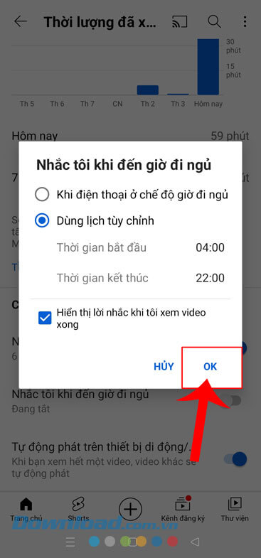 Chạm vào nút OK