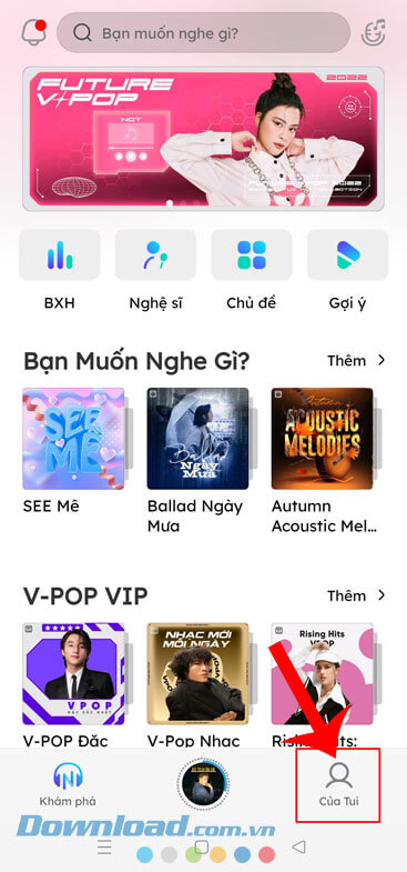 Chạm vào biểu tượng tài khoản