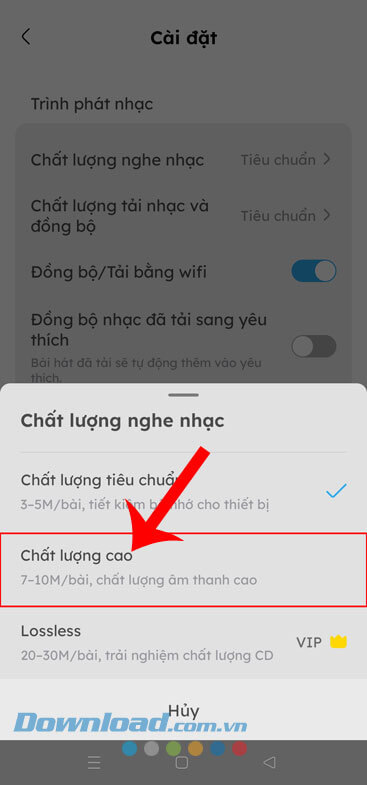 Chọn mục Chất lượng cao