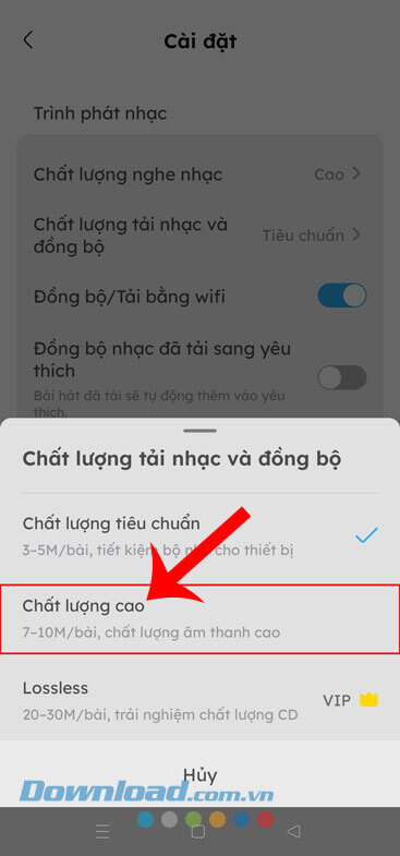 Chọn mục Chất lượng cao
