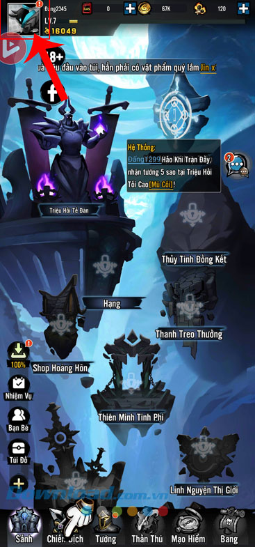 Chạm vào ảnh đại diện