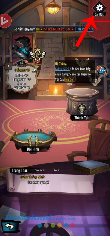 Ấn vào biểu tượng cài đặt