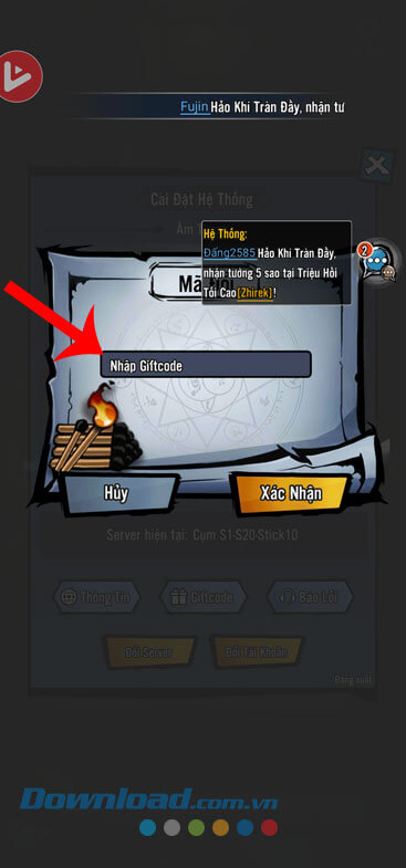 Nhập mã code > Chạm vào nút Xác nhận