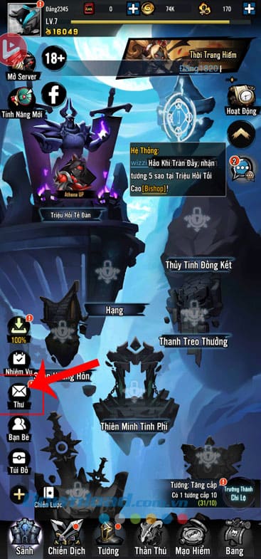 Nhấn vào biểu tượng bức thư