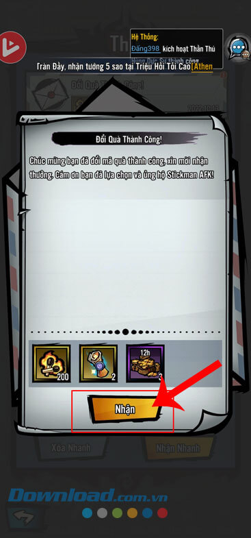 Chạm vào nút Nhận