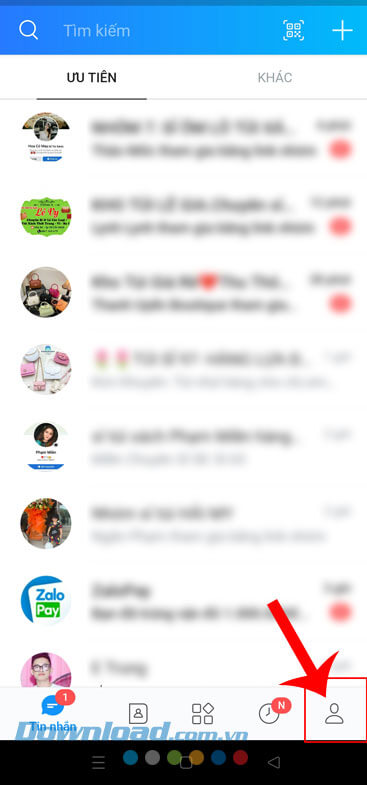 Ấn vào biểu tượng tài khoản