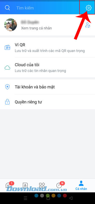 Chạm vào biểu tượng cài đặt