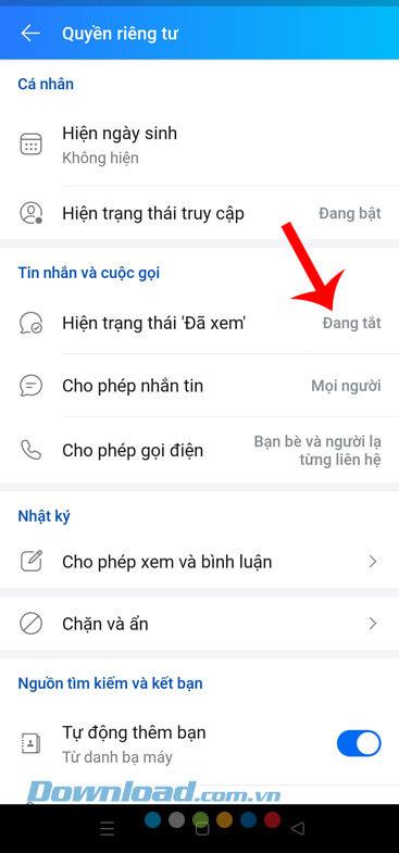 Đã tắt chế độ Đã xem tin nhắn trên Zalo