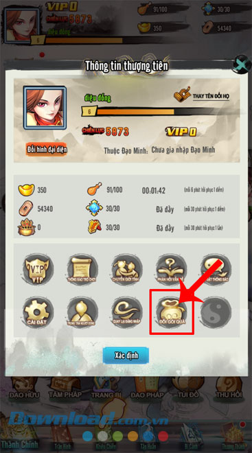 Ấn vào nút Đổi gói quà