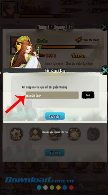 Nhập một trong những mã giftcode ở trên