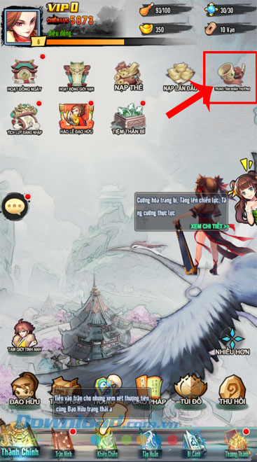 Nhấn vào mục Trung tâm nhận thưởng