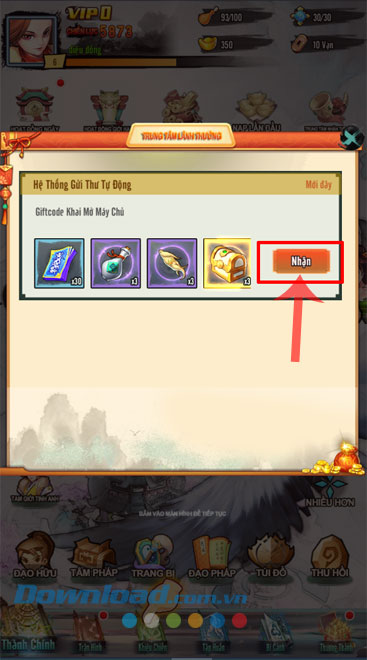 Ấn vào nút Nhận