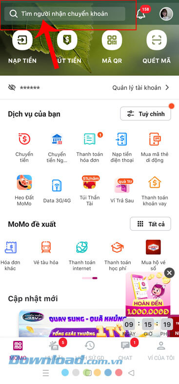 Ấn vào ô tìm kiếm
