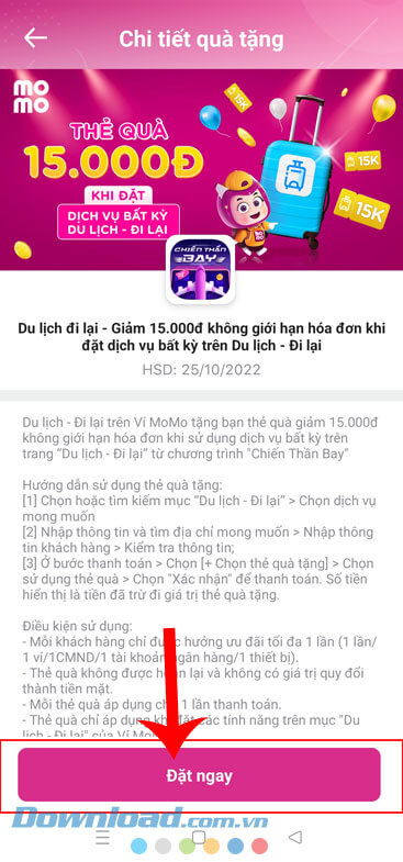 Nhấn vào nút Đặt ngay