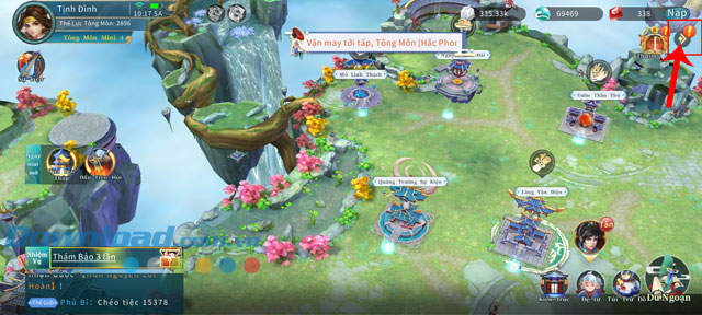 Nhấn vào biểu tượng mũi tên