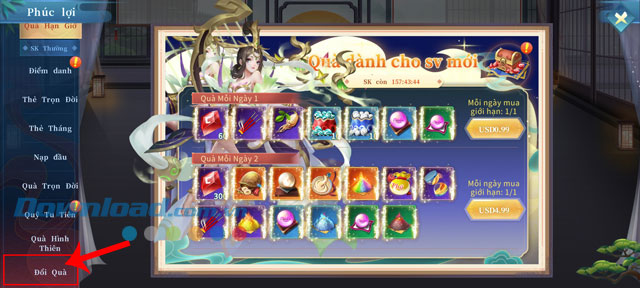 Ấn vào mục Đổi quà