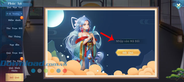 Nhập một trong những mã code ở trên