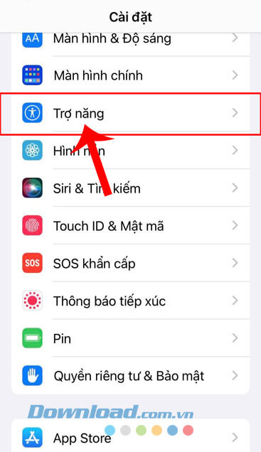 Ấn vào mục Trợ năng