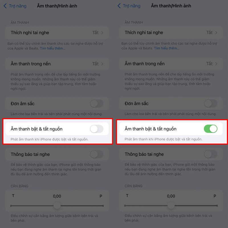 Bật công tắc tại mục  m thanh bật & tắt nguồn