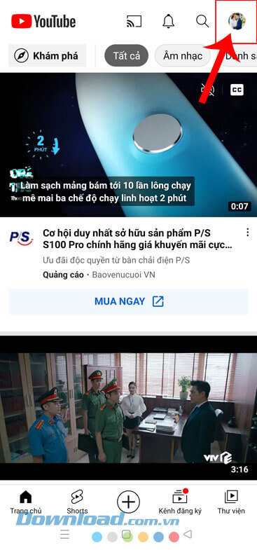 Ấn vào biểu tượng ảnh đại diện