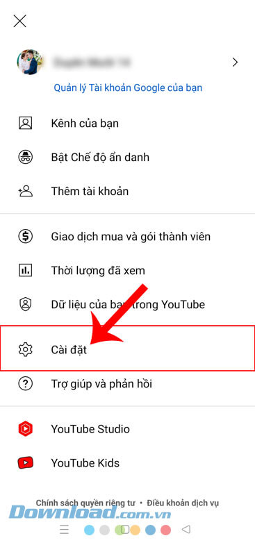 Chạm vào mục Cài đặt