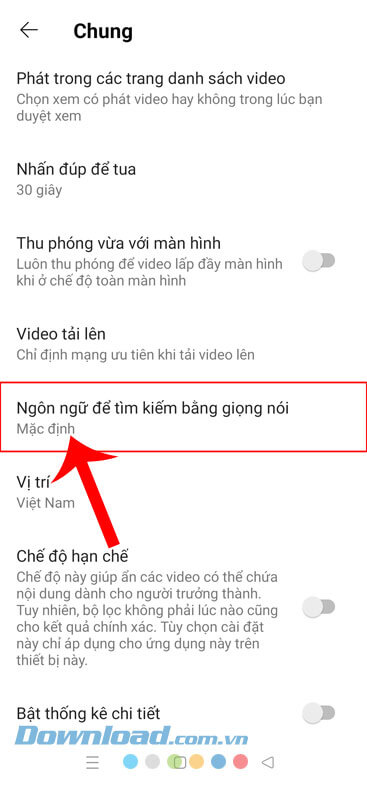 Ấn vào mục Ngôn ngữ để tìm kiếm bằng giọng nói