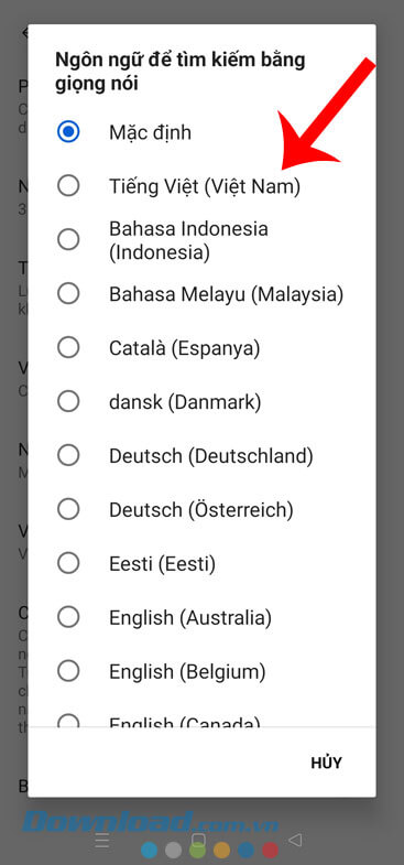 Chọn ngôn ngữ tìm kiếm giọng nói