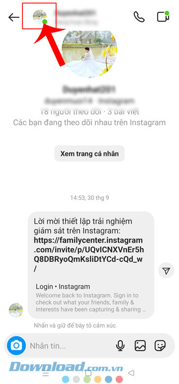 Ấn vào biểu tượng ảnh đại diện