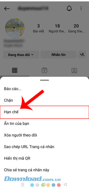 Nhấn vào mục Hạn chế