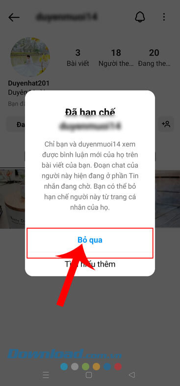 Chạm vào nút Bỏ qua