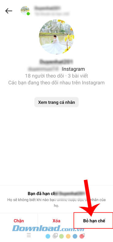 Nhấn vào nút Bỏ hạn chế