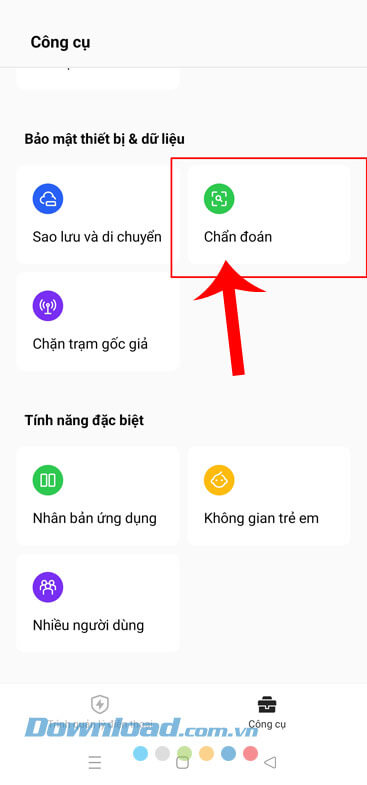 Chạm vào mục Chẩn đoán