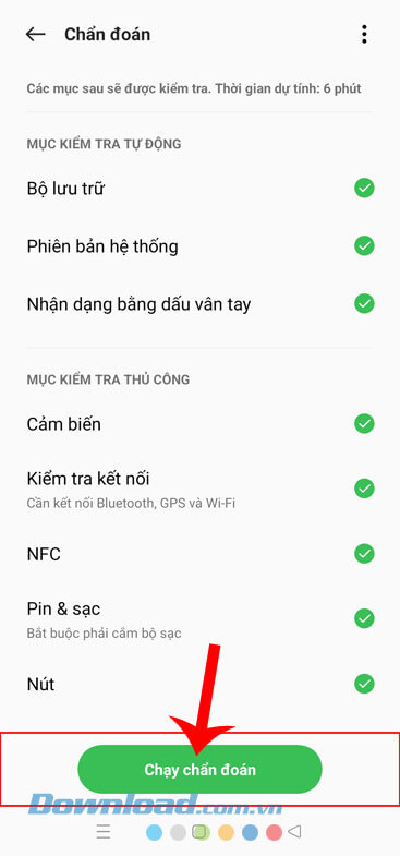 Ấn vào nút Chạy chẩn đoán