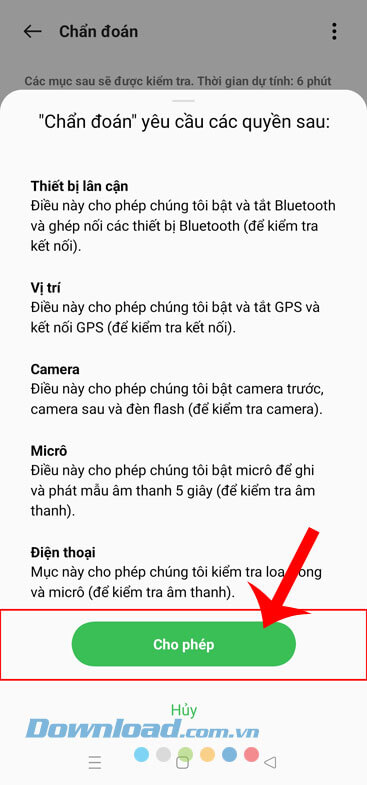 Chạm vào nút Cho phép