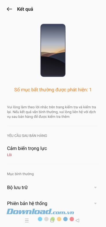 Trên màn hình hiển thị kết quả, tình trạng hiện tại của điện thoại Oppo