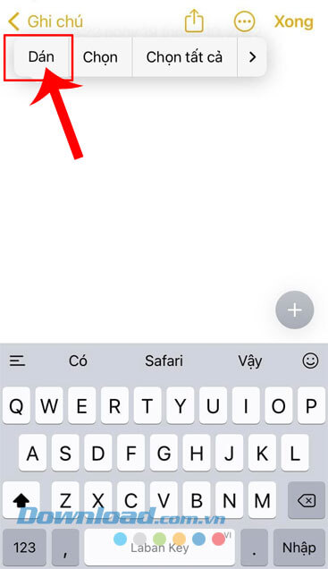  Nhấn vào nút Dán (Paste)