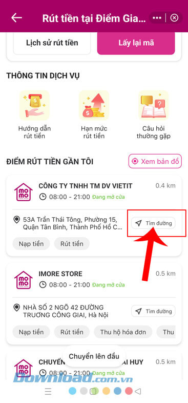 Ấn vào nút Tìm đường