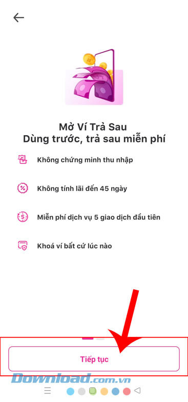 Nhấn vào nút Tiếp tục
