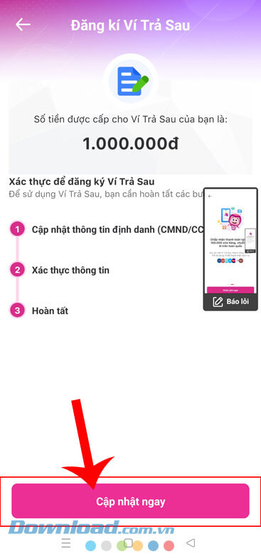 Chạm vào nút Cập nhật ngay