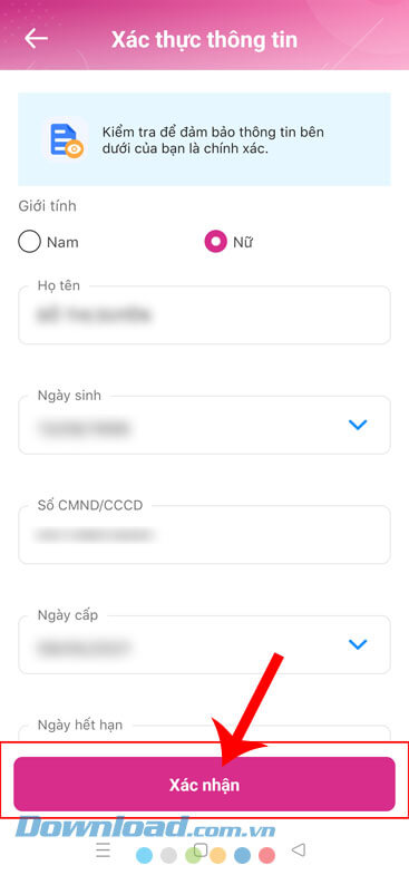 Ấn vào nút Xác nhận