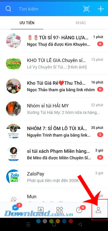 Ấn vào biểu tượng tài khoản