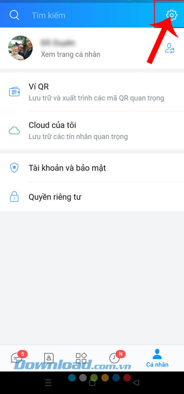Chạm vào biểu tượng cài đặt