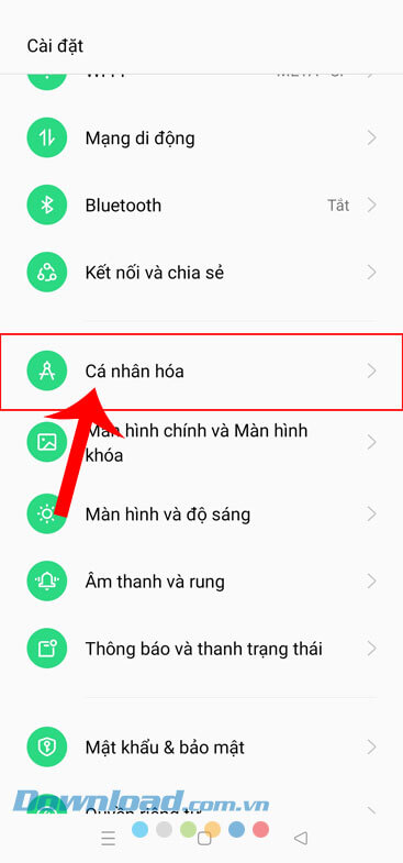 Nhấn vào mục Cá nhân hóa