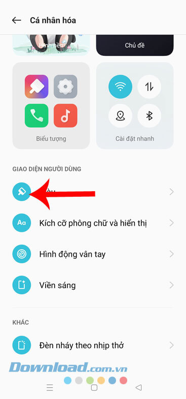 àu sắc của biểu tượng các mục đều sẽ được thay đổi.